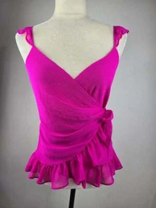 Neu mit Etikett! EXPRESS Größe Small Damen-Shirt Hot Pink Spitze Wickeloptik vorne - Bild 1 von 3