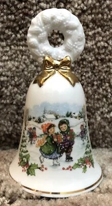 Vintage Avon Christmas Bell 1986 Porcelain Collectible Children Ice Skating EUC - Picture 1 of 12