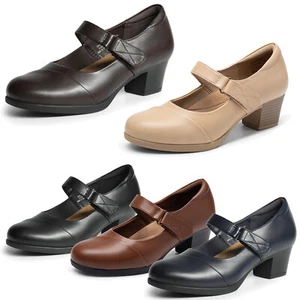 US Women Low Chunky Block Heel Round Toe Ankle Strap Mary Jane Pump Shoes - Picture 1 of 41