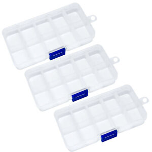 3x 10 Compartment Small Organiser Storage Plastic Box Craft Nail Art Fuse Beads