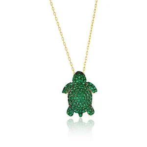 Suzy Levian Yellow Sterling Silver Green Cubic Zirconia Turtle Pendant - Picture 1 of 2