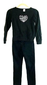 Two Piece Little Girls Skinny Pants & Zebra Print Heart Sweater Black Size 8 - Picture 1 of 10
