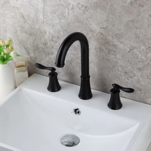 Grifo de baño negro 3 piezas bañera montaje en pared bañera 3 orificios lavabo mezclador grifo de fregadero de latón - Imagen 1 de 12