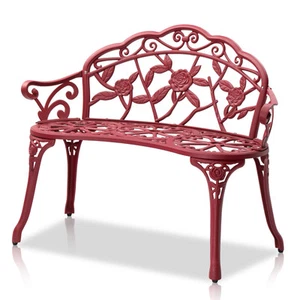 Outdoor Garden 38.5 inch Rosette Brown Cast Aluminum Porch Bench Chair - Picture 1 of 7
