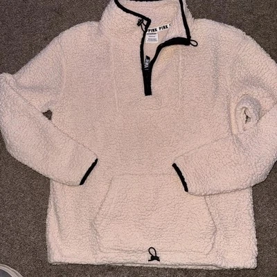 Victoria Secret ROSA Felpa Polar Pullover Sudadera 1/4 Cremallera Pequeña Color Tostado Foto 1 de 4