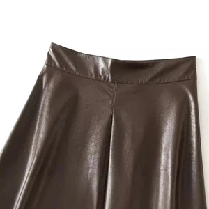 Damas Falda de Cuero PU Mujer Línea A Big Swing Informal Retro Medio Vestido Plisado - Imagen 1 de 10