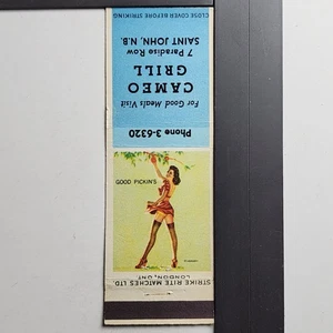 Cameo Grill Saint John NB Vintage Pinup Art Matchbook - Picture 1 of 3