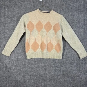Vintage Damon Sweater Mens Medium Beige Tan Argyle Wool Pullover Crewneck 90s - Picture 1 of 10