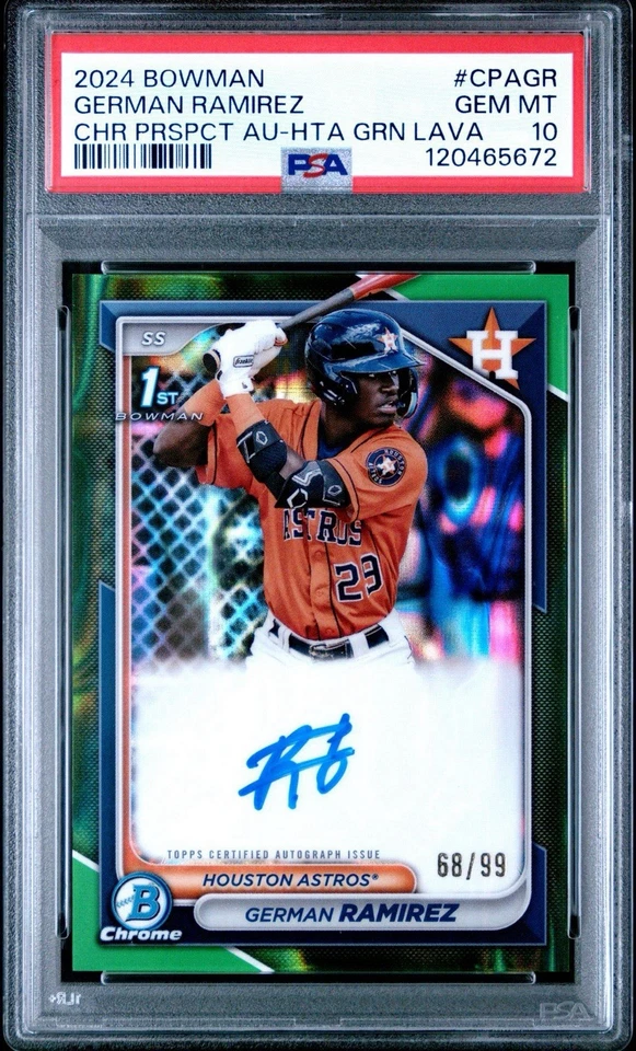 2024 BOWMAN CHROME GREEN LAVA GERMAN RAMIREZ AUTOGRAPH CARD 99/99 PSA 9!! - Image 1 of 1
