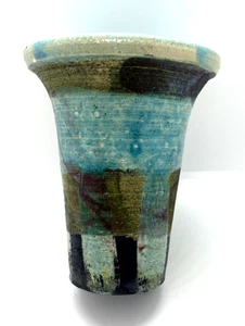 Jarrón abstracto vintage Raku Studio cerámica artística turquesa iridiscente - Imagen 1 de 8