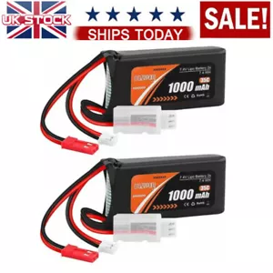 2pz Batteria Lipo 7.4V 1000mAh 2S 35C con Spina JST per Wltoys 1/10 1/24 RC Auto - Foto 1 di 11