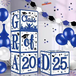 Blue Graduation Decorations 2025 Balloon Boxes 4Pcs Graduation Party Decorations - Picture 1 of 8