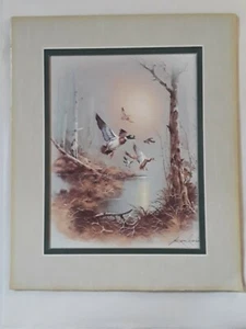 vintage Andres Orpinas Print Litho in USA Flying Ducks Fall early winter matted - Picture 1 of 12