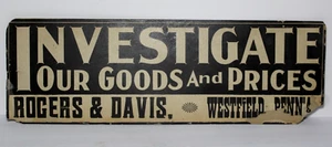 Early Old Vintage Rogers & Davis Trading Post Store Westfield Pennsylvania Sign - Picture 1 of 17