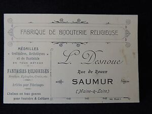 Carte de visite / publicitaire fabrique bijouterie religieuse L. Desnoue Saumur