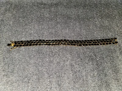 Pulsera Tenis DBJ 18kt MÁS DE 925 Plata Esterlina Corte Ovalado 3 Filas 101 Ónix/Zafiro Foto 1 de 4