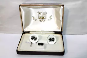 Vintage Smile Now, Cry Later Cufflinks and Tie Pin, Silver Tone - Picture 1 of 6