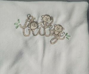 JUST BORN Monkey BABY Blanket Embroidered Tan Cream Green Leaves Secuirty  36x26