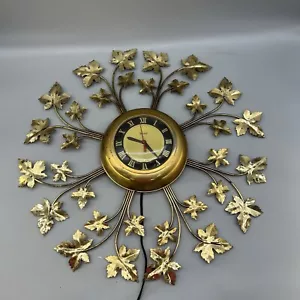 VTG MCM United Starburst Sunburst Leaf Ivy Wall Clock Patina 23” Working - Picture 1 of 9