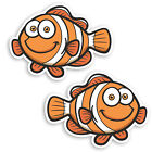 2 x 10cm Cute Clown Fish Vinyl Stickers - Kids Cartoon Fun Laptop Sticker #30217