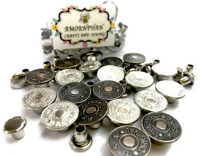 20 Sets Jean Tack Metal Snap Buttons Replacement No-Sew Silver and Bronze 16 mm. - Picture 1 of 9