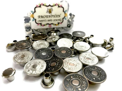 20 Sets Jean Tack Metal Snap Buttons Replacement No-Sew Silver and Bronze 16 mm. - Image 1 of 4