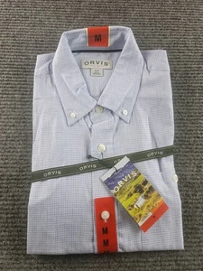 Mens Medium Light Blue Orvis Plaid Nwt Button Down Dress Shirt - Picture 1 of 3