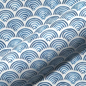 Blue Scalloped Wave Fabric Arch Scale Home Decor Curtain Upholstery 140cm wide - Picture 1 of 10