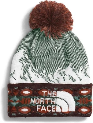 THE NORTH FACE Gorro Pom Pom Reciclado Sombrero Adulto, Brandy Marrón/Aguja Pino Verde Foto 1 de 2