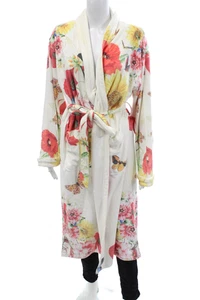 Wrap Up Womens Floral Print Waist Tied Bath Robe White Size M - Picture 1 of 7