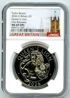 2026 GREAT BRITAIN 5PD NGC MS69 DPL QUEENS LION TUDOR BEASTS COIN FIRST RELEASES - Image 1 of 2