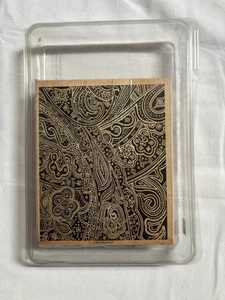 Stampin’ Up! Paisley Print Background Stamp 2004 • Floral Swirl Wood Block - Picture 1 of 2