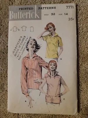 Butterick 7771 Vtg 1950s Misses Overblouse Bust 32 Uncut Factory Fold  - Image 1 of 4