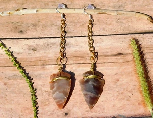 Jasper Arrowhead Earrings Sterling Silver Hooks Energy Healing Inner Strength - Picture 1 of 9