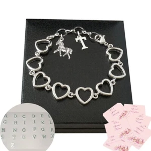Horse Bracelet with Letter Charm on Hearts Chain, Adjustable for Women & Girls. - Picture 1 of 7