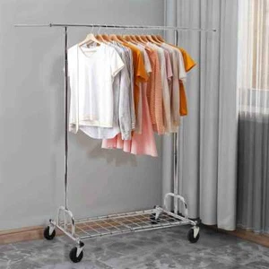 Heavy Duty Clothes Rail on Wheels Adjustable Extendable Hanging Display Rack - Picture 1 of 7