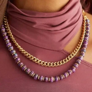 Kendra Scott Rebecca Multi Strand Bronze Vein Purple Turquoise Necklace - Picture 1 of 7