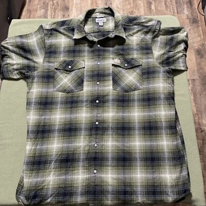 Carhartt Mens Plaid Relaxed Fit L/S Rugged Pearl Snap Shirt Size XLT Tall Green - Picture 1 of 9