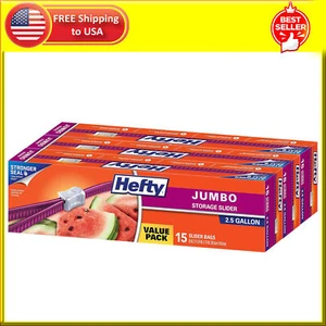 Hefty Slider Jumbo Storage Bags, 2.5 Gallon Size, 15 Count Pack of 3, 45 Total - Picture 1 of 8
