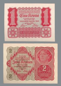 #30143 Austria 1922. Lote de 2 billetes, 1 y 2 coronas - Imagen 1 de 1