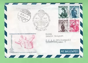 Aviation Day Balloon Postal Flight 1957 Vienna Hollabrunn Austria Balloon Post - Picture 1 of 2