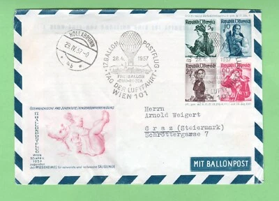Aviation Day Balloon Postal Flight 1957 Vienna Hollabrunn Austria  Balloon Post - Image 1 of 2