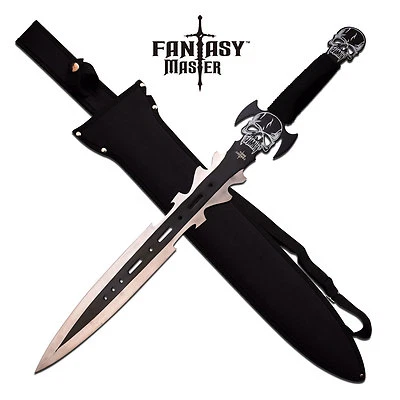 FANTASY SHORT SWORD | 27" Gray Black Blade Demon Skull Gladius + Shoulder Sheath - Image 1 of 3