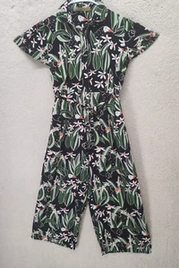 Leonard St Women Jumpsuit 8 Black Floral Print 100% Rayon Sort Sleeve Casual Fit - Picture 1 of 18