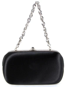 JUDITH LEIBER Black Satin & Silver Metal Black Crystal Box Clutch Evening Bag - Picture 1 of 14