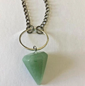 Collana pendolo sfaccettato agata verde su catena argentata 28" chiusura perline verdi - Foto 1 di 5