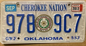 TARGA USA auto Riserva Indiani OKLAHOMA CHEROKEE TRIBE targa ORIGINALE CIRCOLATA - Imagen 1 de 8