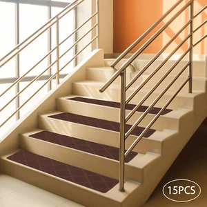 15 PCs Carpet Stair Treads Anti Slip Stair Mats for Wooden Steps Rugs 30*8inch - Picture 1 of 17