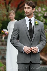 Mens Gray Slim Fit Bespoke Suit Grooms Weddings Dinner & Party Wear Coat & Pants - Picture 1 of 7
