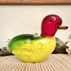 Vintage Crystal Art Glass Mallard Duck Bird Figurine Fifth Avenue LTD Heavy EUC - Picture 1 of 12